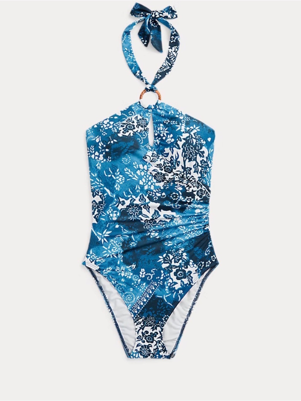 Ralph Lauren Blue Floral Halter One-Piece Swimsuit